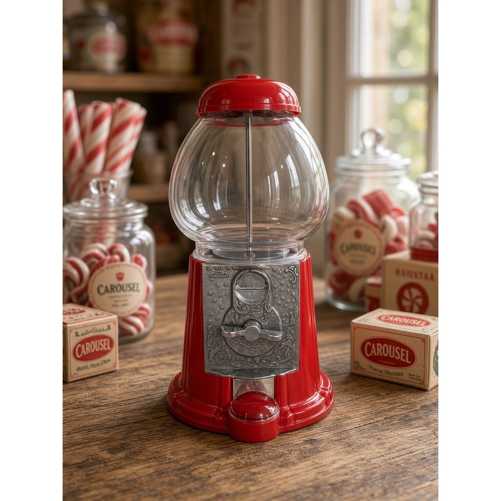 Carousel Junior Gumball Machine Red Metal Glass Globe Ford Gum Machine Co 038902